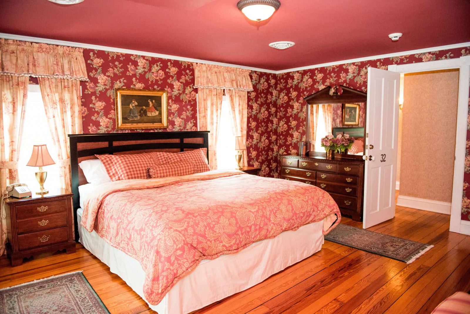 Room 32 interior facing the bed